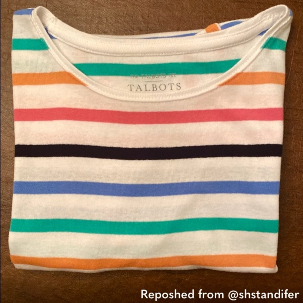Talbots Colorful Striped Short Sleeve Tee, Sz. MP - Picture 3 of 7